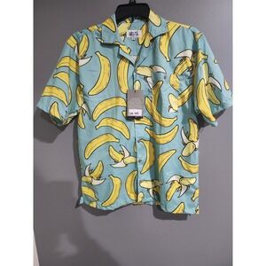 Alhoa By Uzzi Mens Banana Print Short Sleeve Shirt Size Medium New
